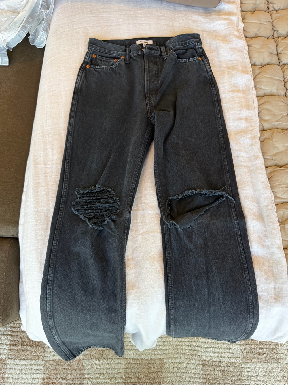redone - black high waist wide leg jeans